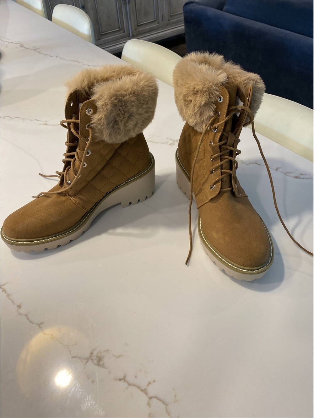 Nicole Miller Suede And Faux Fur Women’s Boots Size 8 Latte